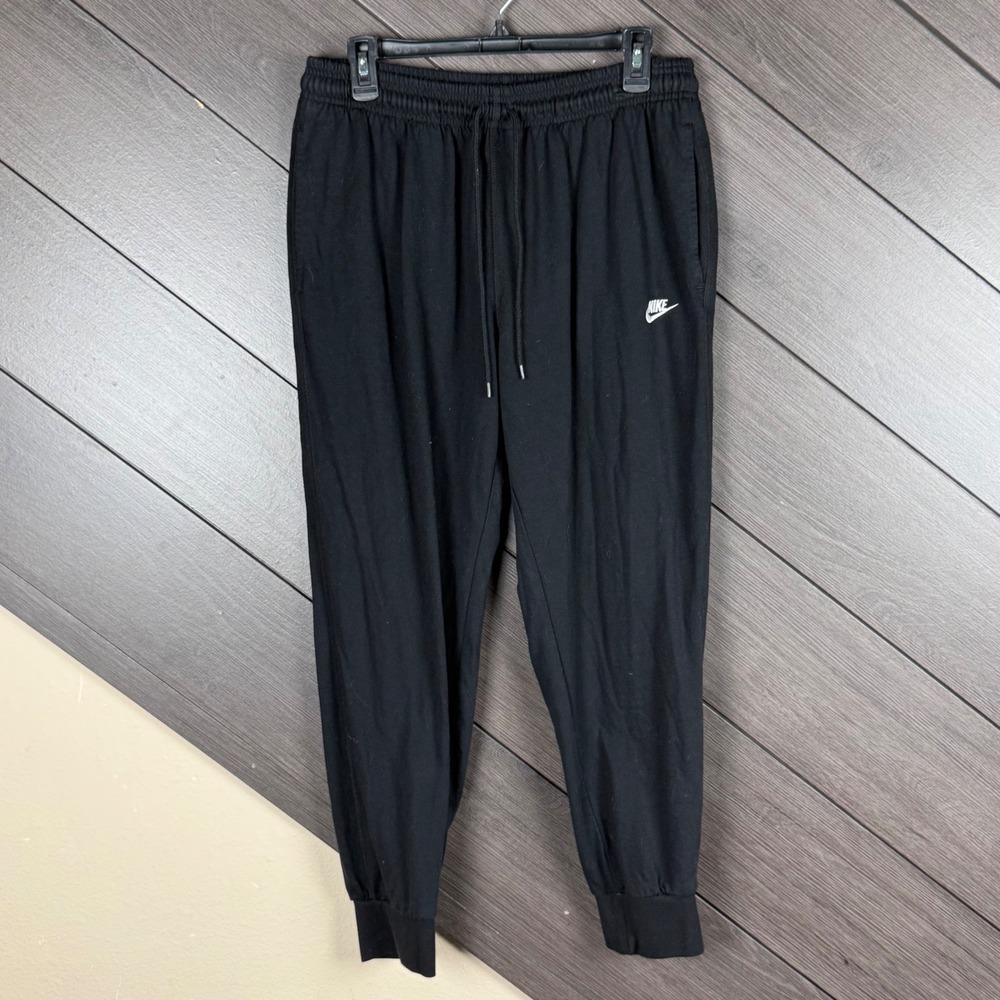 Nike Men's Large Lightweight Jogger Pants Black Cotton Drawstring Swoosh